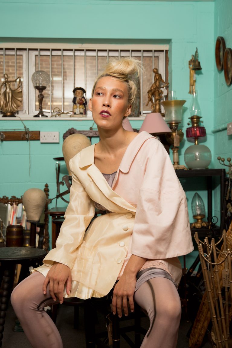 Fashion editorial photoshoot in an Antiques shop in Brighton