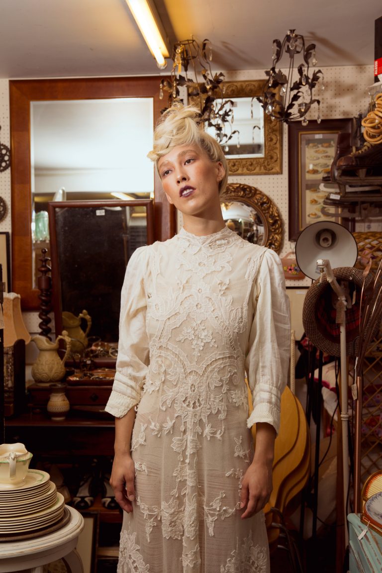 Fashion editorial photoshoot in an Antiques shop in Brighton