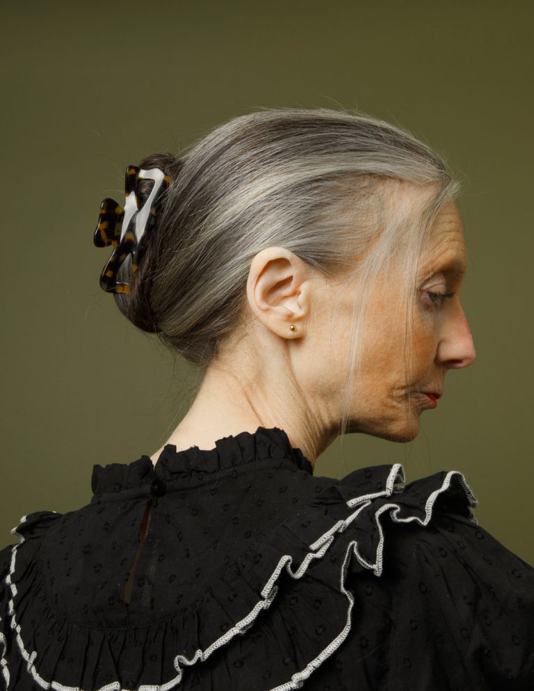 A model wearing Tegen Accessories hair clip, a Brighton based hair accessories brand.