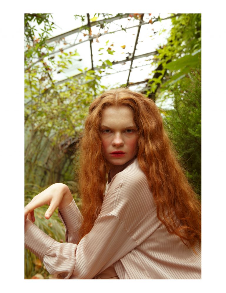 A model in a greenhouse.